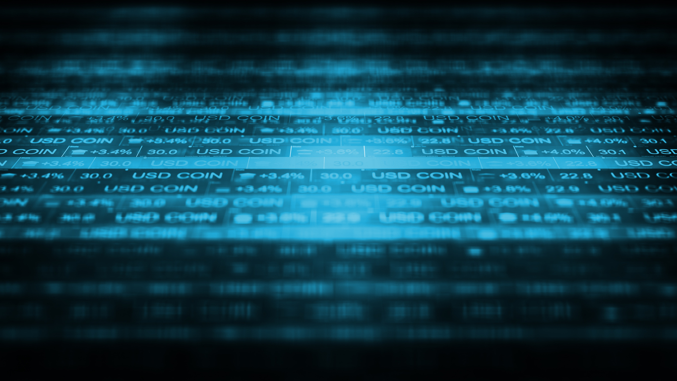 USD Coin Stock Market Ticker Crypto World 1 - Positive Returns - Blue  Version 1 - Global Custodian